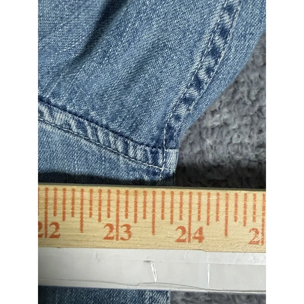 Vintage 90s Banana Republic Denim Shirt Button Up Plaid Accent Men's Size Medium
